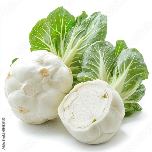 Close-up of a Fresh Nappa Cabbage with its vibrant green leaves, a healthy and delicious vegetable, perfect for various cuisines. photo