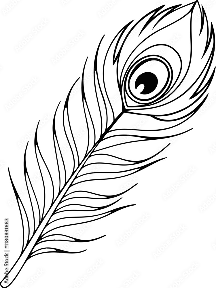 Obraz premium Elegant Peacock Feather Ready-to-print coloring page on standard 8.5x11 inch paper