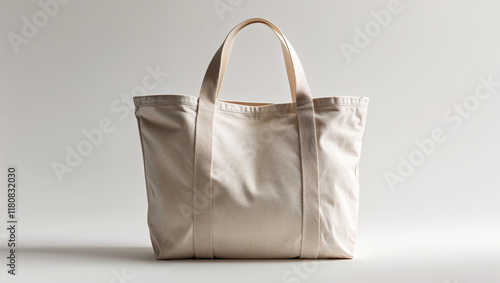 Cream canvas tote bag isolated on white background.