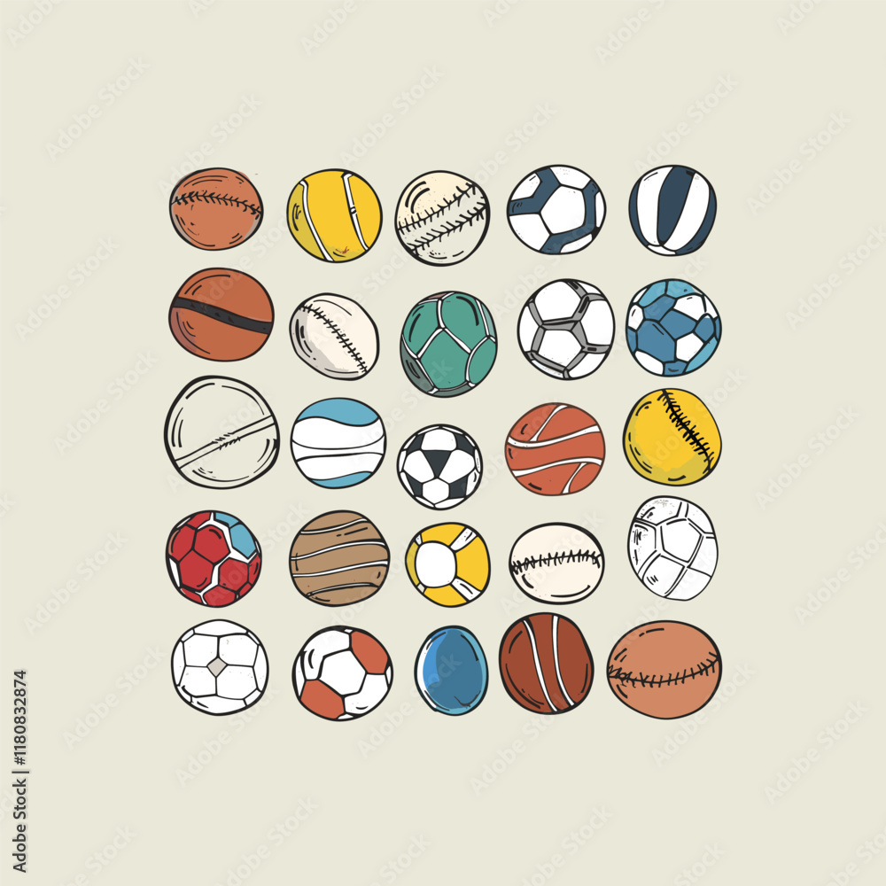 Fototapeta premium Various ball doodle art design vector template illustration