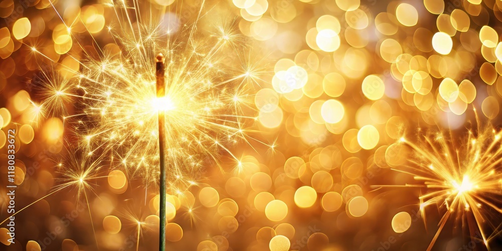Fototapeta premium Bright Golden Sparklers and Festive Bokeh Lights Background