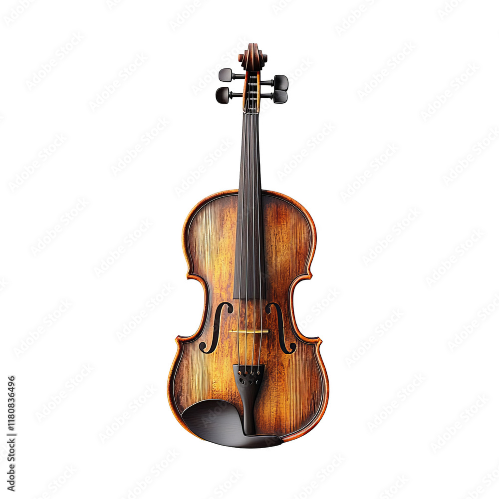 Fototapeta premium Violin on white isolated background showcasing detailed craftsmanship and elegant design.