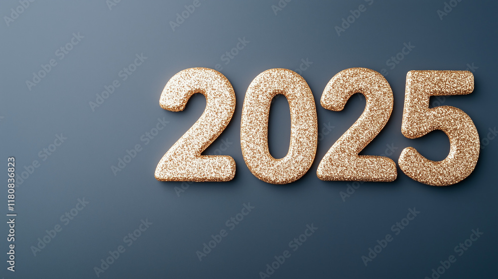 Sparkling New Year's Eve 2025: A minimalist, modern design featuring gold glitter numbers 2025 against a dark gray background. The composition evokes a sense of anticipation, excitement. Sparkling New Year's Eve 2025: A minimalist, modern design featuring gold glitter numbers 2025 against a dark gray background. The composition evokes a sense of anticipation, excitement.