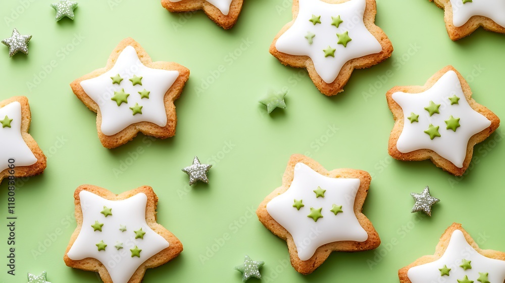 Obraz premium Star Shaped Cookies Decorated With Green Sprinkles