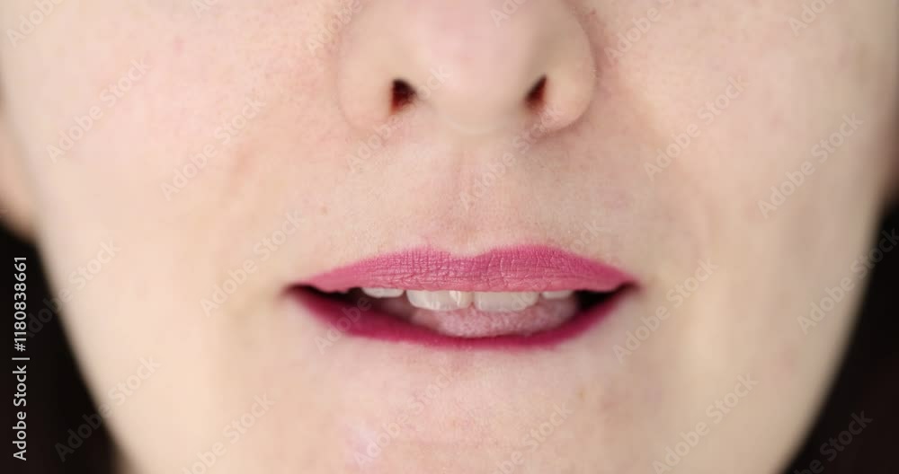 Makeup lips with soft matte lipstick and tongue Makeup lips with soft matte lipstick and tongue