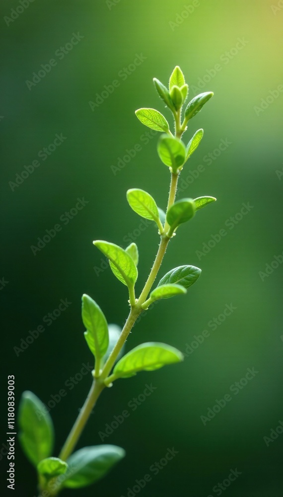 Single sprig of fresh thyme gently descending through air, soft focus, thyme, wind Single sprig of fresh thyme gently descending through air, soft focus, thyme, wind