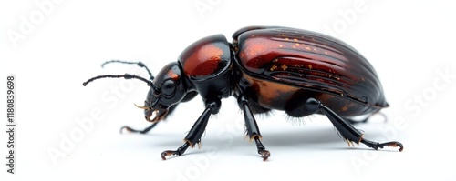 Dark brown elytra glisten on isolated stag beetle's back, stag beetle, wildlife photography photo