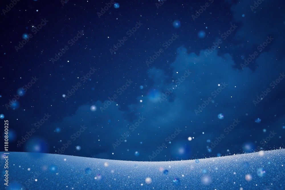 Naklejka premium Starry night sky with snowflakes falling gently below, cold, twinkling