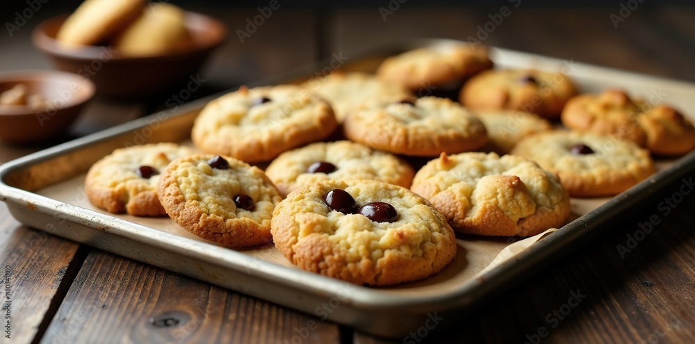 A fragrant cookie sheet filled with freshly baked treats, cookie platter, rustic atmosphere, freshly baked treats A fragrant cookie sheet filled with freshly baked treats, cookie platter, rustic atmosphere, freshly baked treats