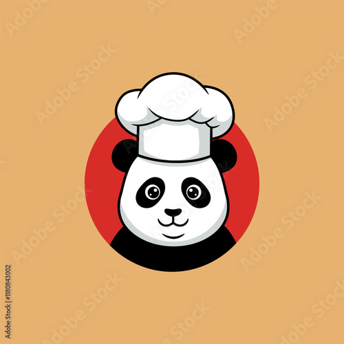 A cute cartoon panda wearing a chef's hat is depicted in a circular logo design. photo