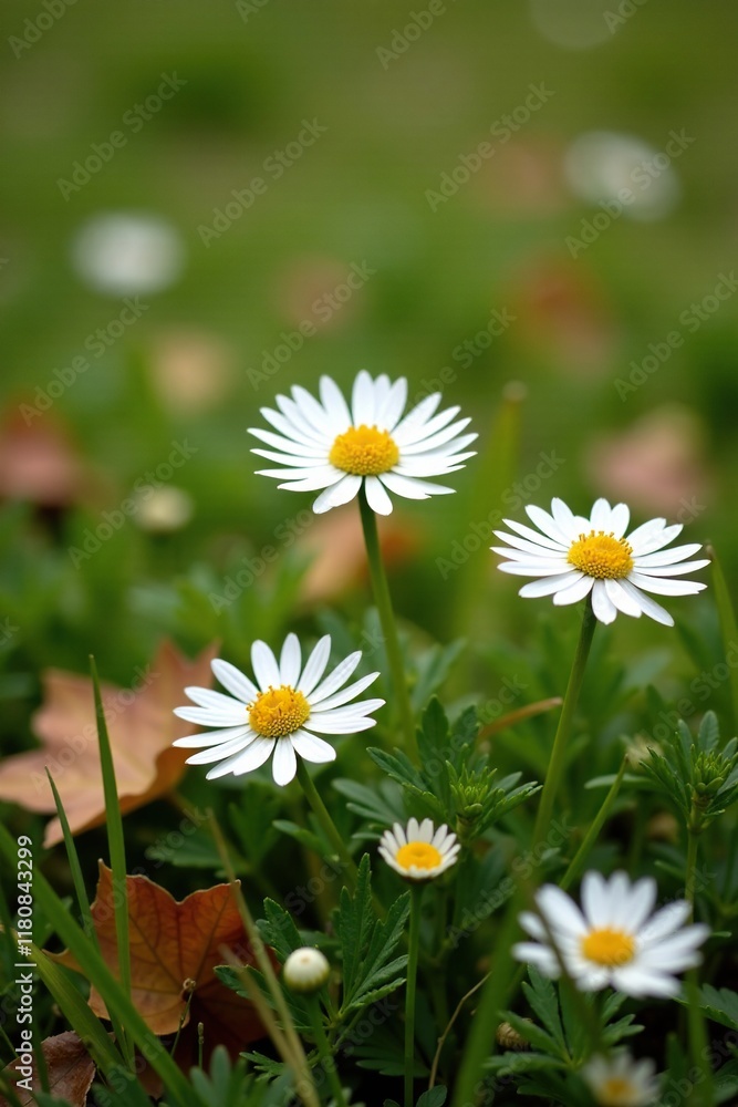 Snowy white yarrow flowers scattered on autumn grass, fall, autumn Snowy white yarrow flowers scattered on autumn grass, fall, autumn