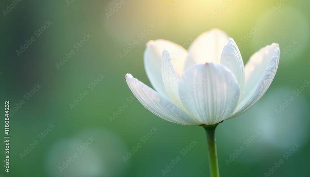 Fototapeta premium Delicate petals unfolding in gentle morning dew, white, spring, soft focus