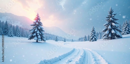 Wallpaper Mural A serene snow-covered landscape with a few trees in the background, winter, snowflakes Torontodigital.ca