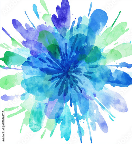 Watercolor Blue and Green Color Wash Clipart – High-Quality Design on a White Background with a Clear Center for Creative Projects or Minimalist Art