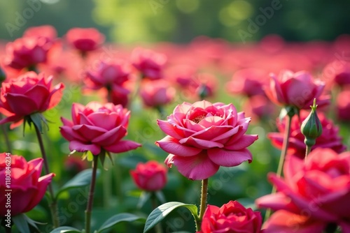 Wallpaper Mural Rose-hued flowers covering the ground in a lush landscape, flower field, petals Torontodigital.ca