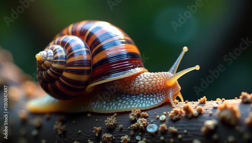 Snail with Leucochloridium paradoxical parasite inside shell, biology, insect