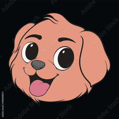 Head Dog Character Illustration, Coloring Book Page with Dog, Isolated Head Dog with Black Background.