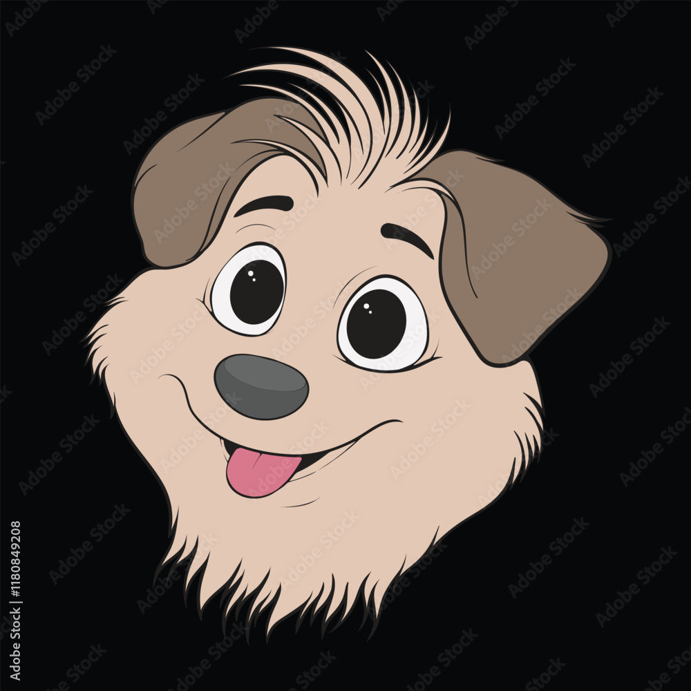 Head Dog Character Illustration, Coloring Book Page with Dog, Isolated Head Dog with Black Background. Head Dog Character Illustration, Coloring Book Page with Dog, Isolated Head Dog with Black Background.