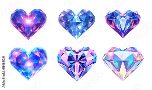 set of blue heart gemstones , heart shape diamond purple, and blue tone galaxy gem 