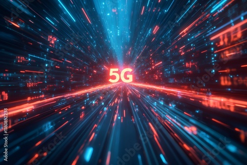 5g network data transmission moving at high speed through digital cyberspace