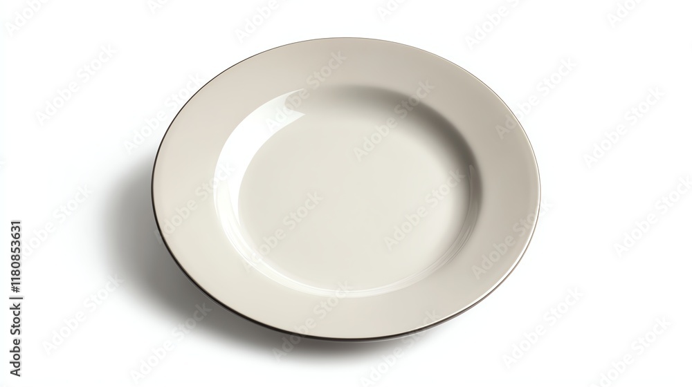 Empty ceramic plate with a subtle rim design on a white isolated background. Empty ceramic plate with a subtle rim design on a white isolated background.
