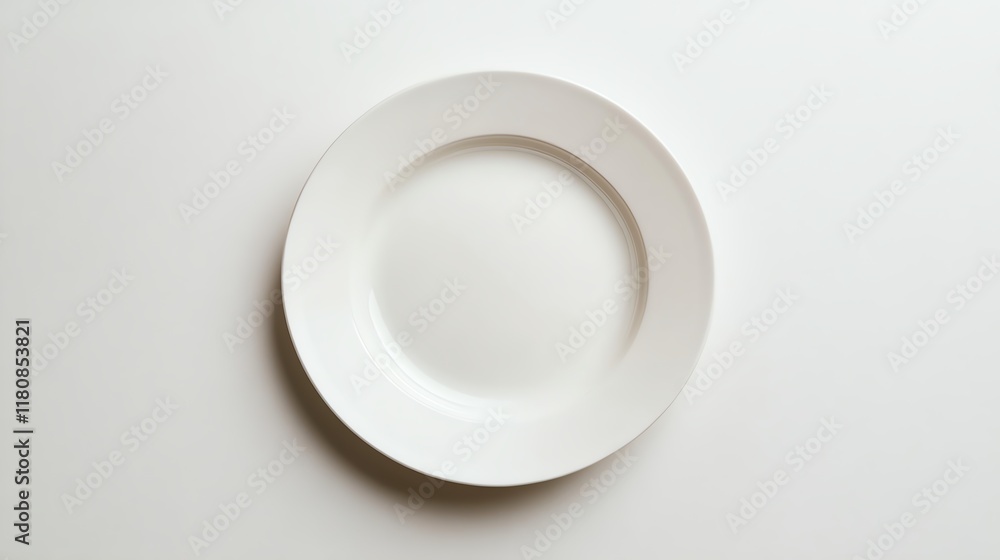 Empty white plate on a plain background, minimalistic design for culinary presentations. Empty white plate on a plain background, minimalistic design for culinary presentations.