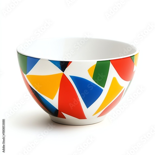 Colorful decorative bowl with abstract patterns, white isolate background. photo