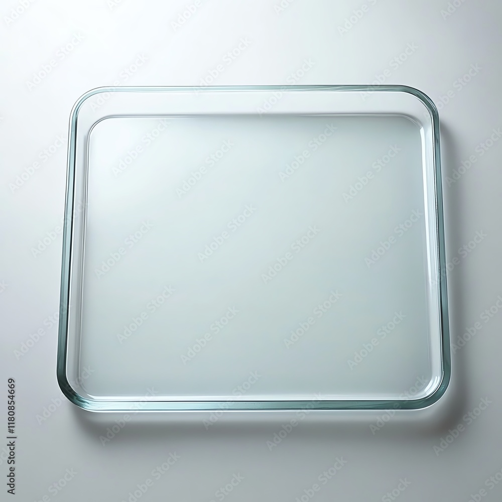 Clear glass tray on a minimalistic background, perfect for serving or display. Clear glass tray on a minimalistic background, perfect for serving or display.