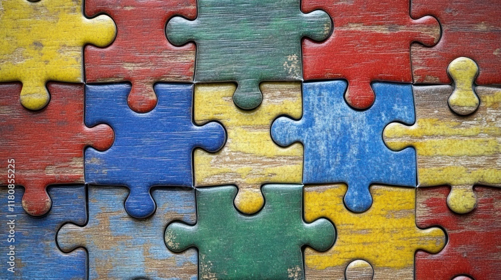 Colorful wooden jigsaw puzzle pieces on table Colorful wooden jigsaw puzzle pieces on table