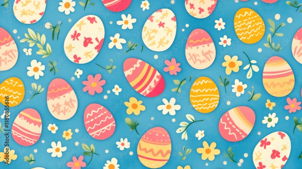 Colorful Easter Egg Pattern with Flowers and Vibrant Background for Seasonal Decor Colorful Easter Egg Pattern with Flowers and Vibrant Background for Seasonal Decor