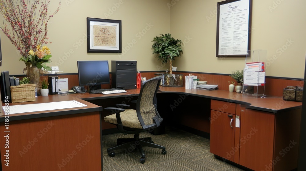 Small office cubicle, functional and organized with personal touches, Small office cubicle, functional and organized with personal touches,