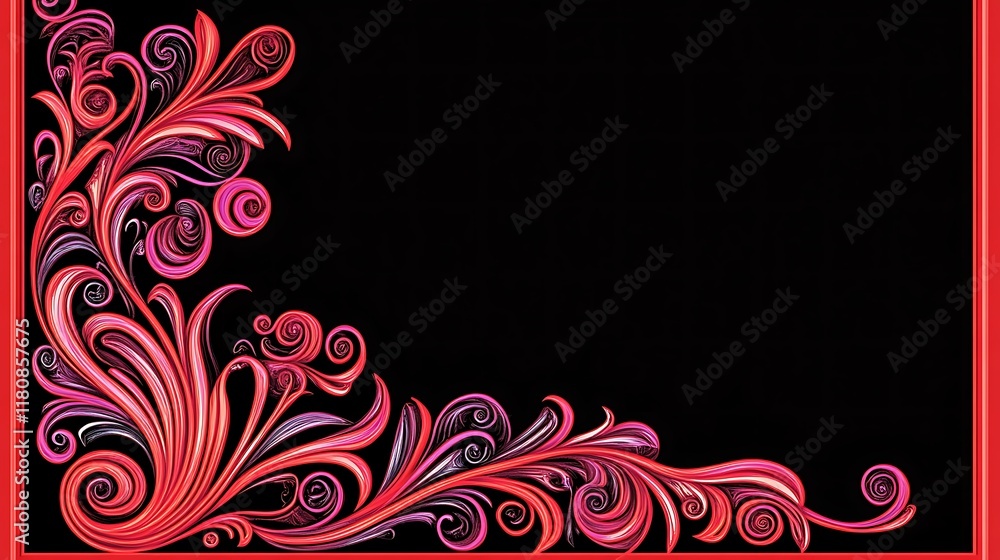 Abstract Red Floral Corner Design on Black Background Abstract Red Floral Corner Design on Black Background