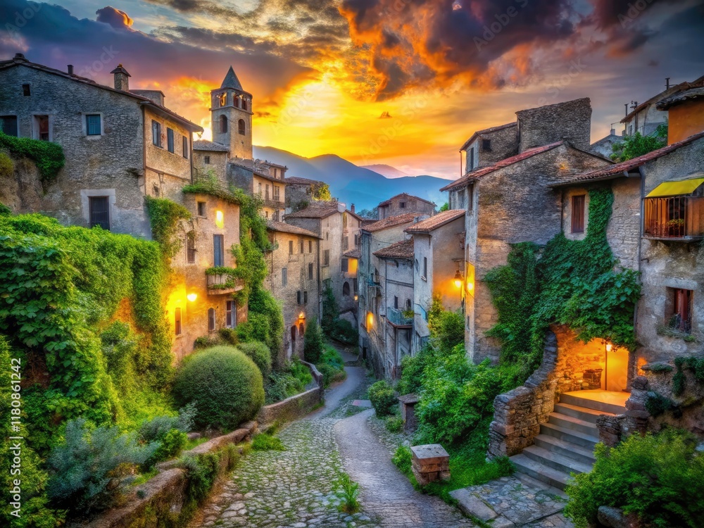 Naklejka premium Triora Italy: Ancient Village Urban Exploration Photography - Mystical Hilltop Ruins, Ligurian Alps