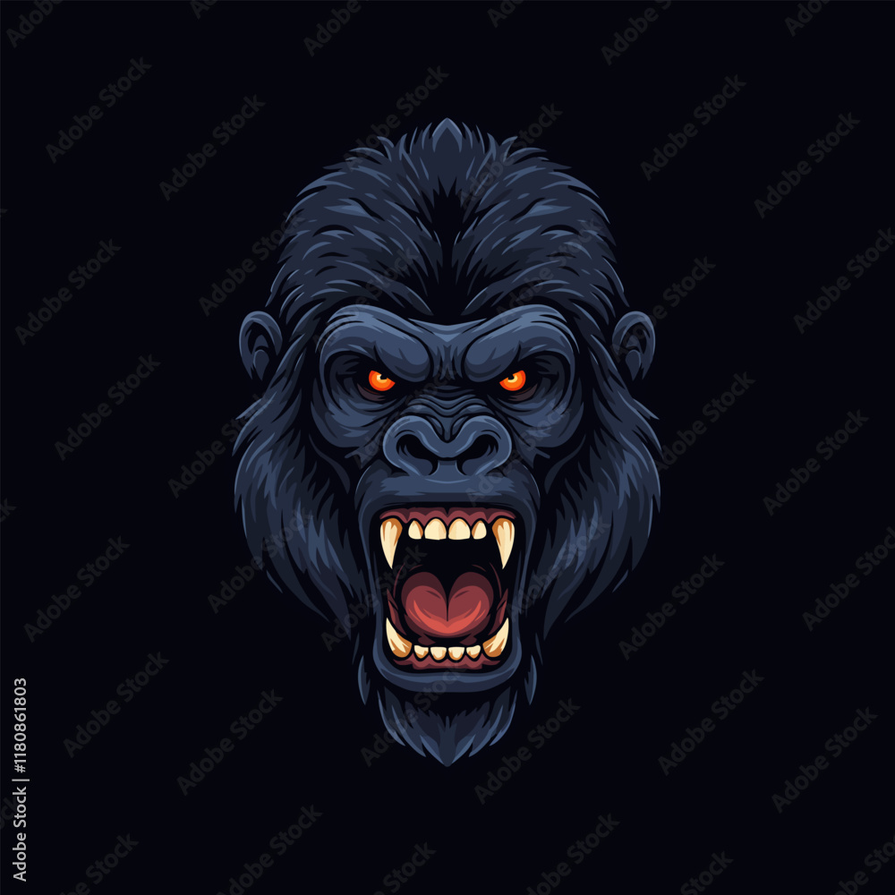 A stylized illustration depicts an angry gorilla head with bared teeth and glowing orange eyes against a dark background. A stylized illustration depicts an angry gorilla head with bared teeth and glowing orange eyes against a dark background.