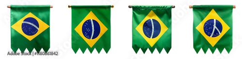 Brazilian Flags with Green and Yellow Design and Blue Globe for Patriotic Display On Transparent Background
 photo