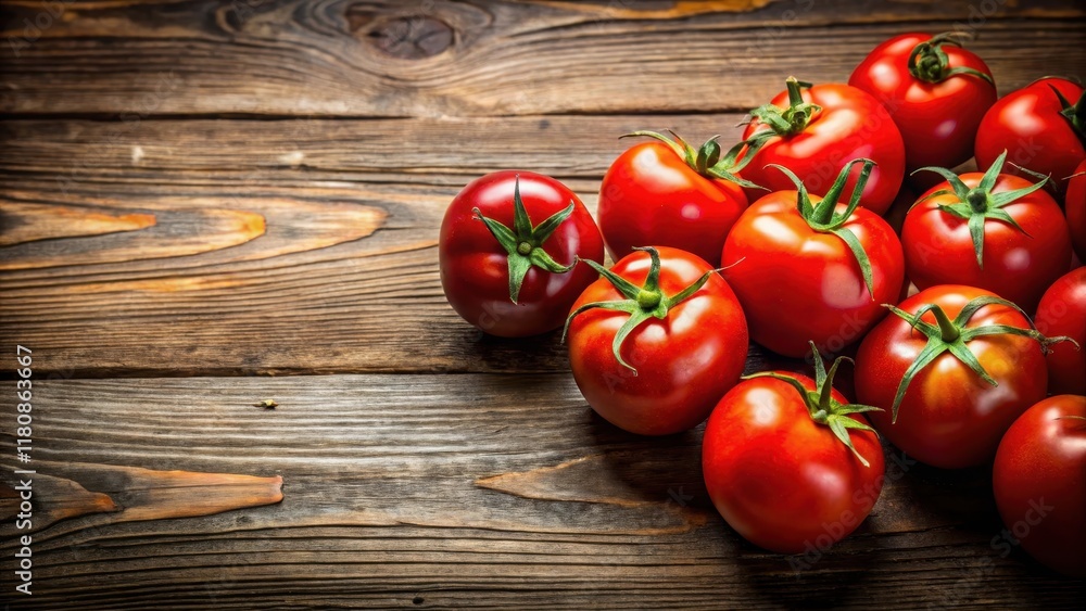 Vibrant red tomatoes on a rustic wooden table , nature, kitchen Vibrant red tomatoes on a rustic wooden table , nature, kitchen