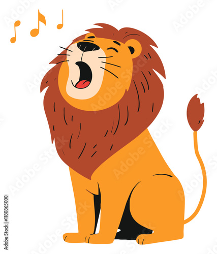 Lion Singing with Open Mouth in Artistic Style Flat Vector Illustration