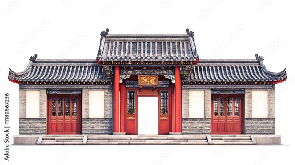 Traditional Asian architectural building with ornate roof and vibrant colors. Traditional Asian architectural building with ornate roof and vibrant colors.
