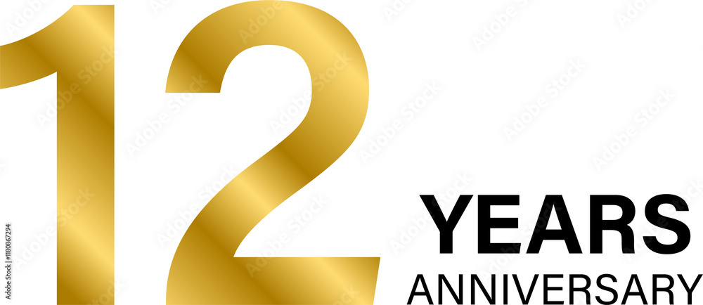12 years anniversary gold icon for graphic design, logo, website, social media, mobile app, UI illustration 12 years anniversary gold icon for graphic design, logo, website, social media, mobile app, UI illustration