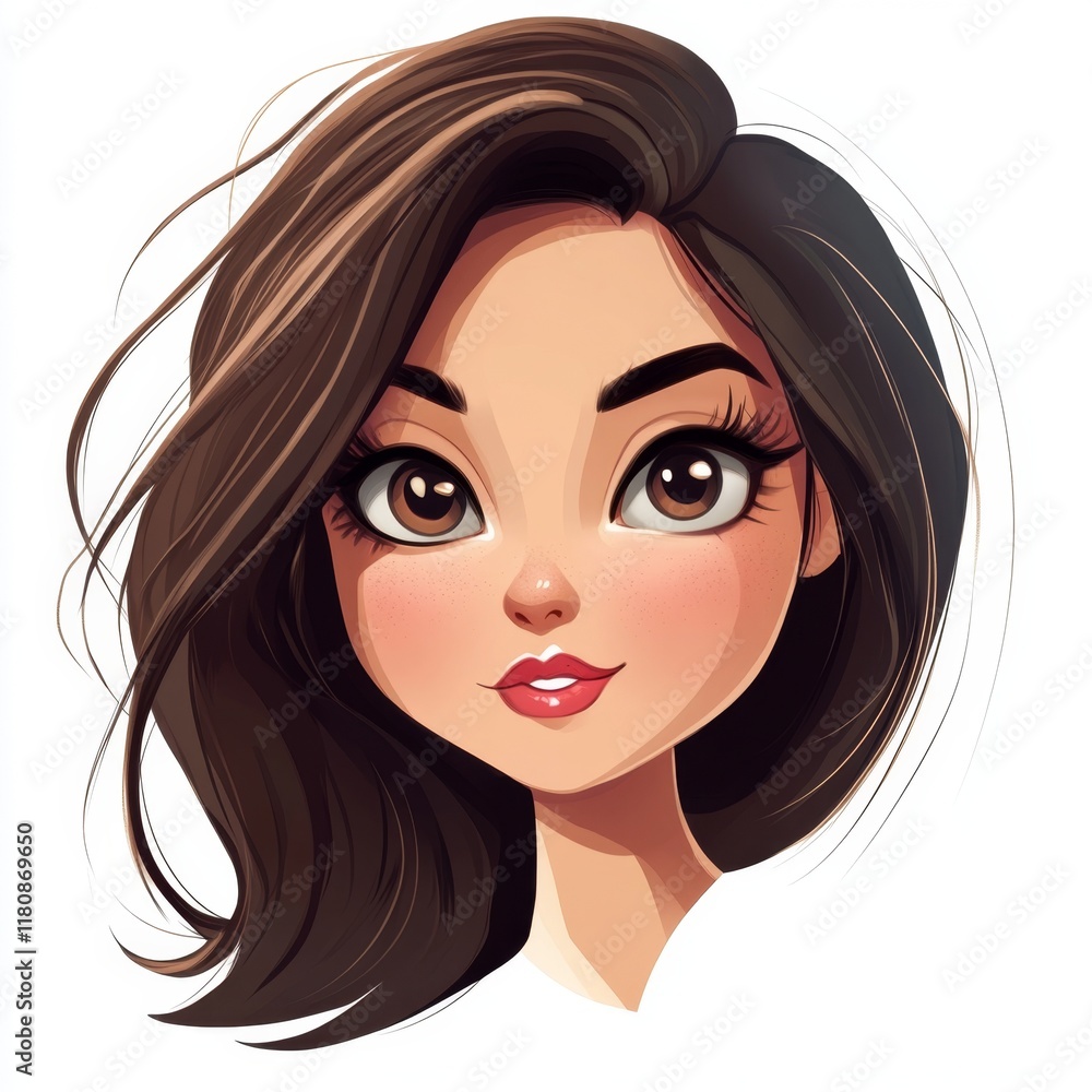 Digital Portrait of Woman With Brown Hair and Big Eyes in Art Style Digital Portrait of Woman With Brown Hair and Big Eyes in Art Style