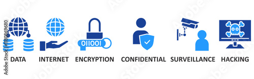 Privacy icon set illustration concept with icon of data, internet, encryption, confidential, surveillance, hacking