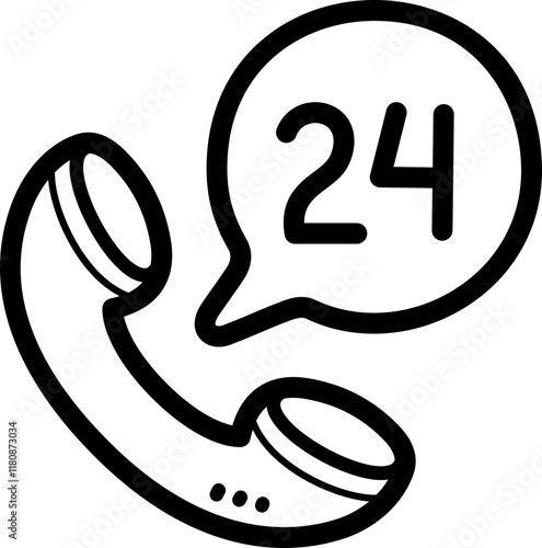 24h support doodle vector icon and illustration