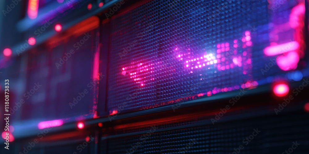 Obraz premium Close-up of illuminated digital display with gaming text.
