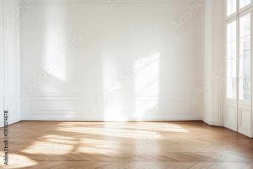 Wallpaper Mural Large empty room with a white wall and wooden floors Torontodigital.ca