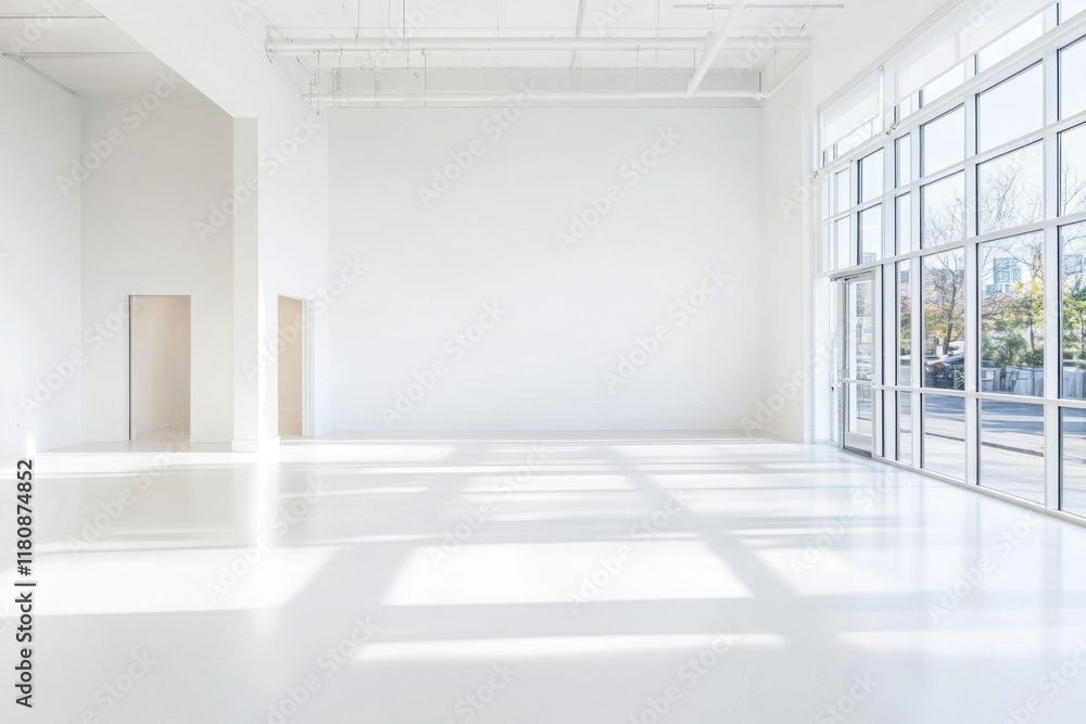 Large, empty room with white walls and a white floor Large, empty room with white walls and a white floor