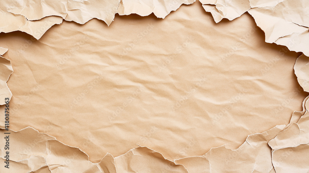 Torn Paper Frame: Beige Texture with Ripped Edges Torn Paper Frame: Beige Texture with Ripped Edges