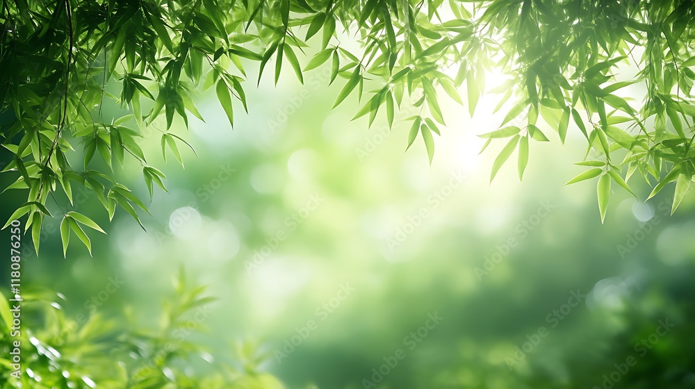Lush Green Bamboo Leaves Frame Natural Sunlight Lush Green Bamboo Leaves Frame Natural Sunlight