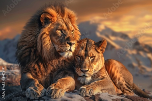 Wallpaper Mural Pair of adult Lions. Predator´s love. Torontodigital.ca