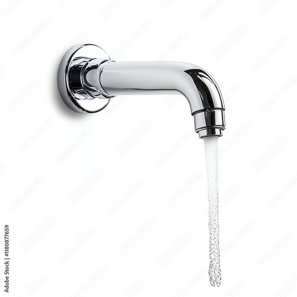 Chrome faucet pouring fresh water against a white isolated background. Chrome faucet pouring fresh water against a white isolated background.