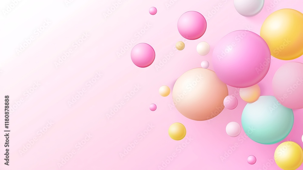 Pastel Spheres Floating on a Pink Background Pastel Spheres Floating on a Pink Background